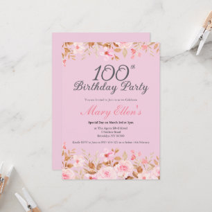 Invitation Fête élégante et féminine pour les 100 ans avec de