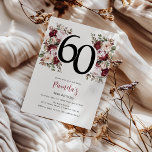 Invitation Fête élégante florale 60 ans<br><div class="desc">Découvrez une floraison d'élégance avec notre nouvelle gamme de Cartes d'invitation pour l'anniversaire d'adultes ! Avec un modèle d'invitation moderne,  des floraux aquarelles éthérés dans des nuances luxuriantes de rouge et de rose pastel,  complétés par un feuillage vert vibrant.</div>