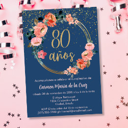 Invitation Fête élégante florale de 80 ans à petit budget en
