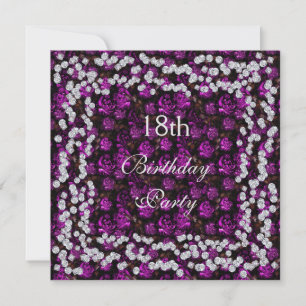 Invitation Fête élégante florale et diamants 18 ans