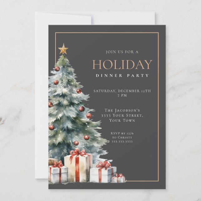 Invitation Fête élégante grise et dorée de Noël (Devant)
