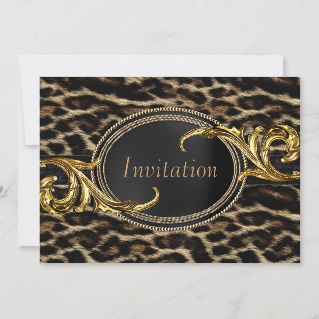 Invitation Fête élégante léopard noir et or (Devant)