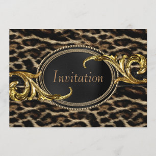 Invitation Fête élégante léopard noir et or