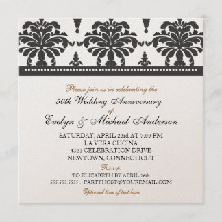 Invitation Fête élégante métallisée or pour 50e anniversaire