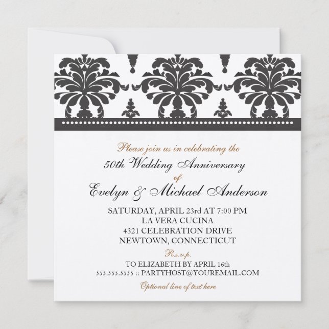 Invitation Fête élégante métallisée or pour le 50e anniversai (Devant)