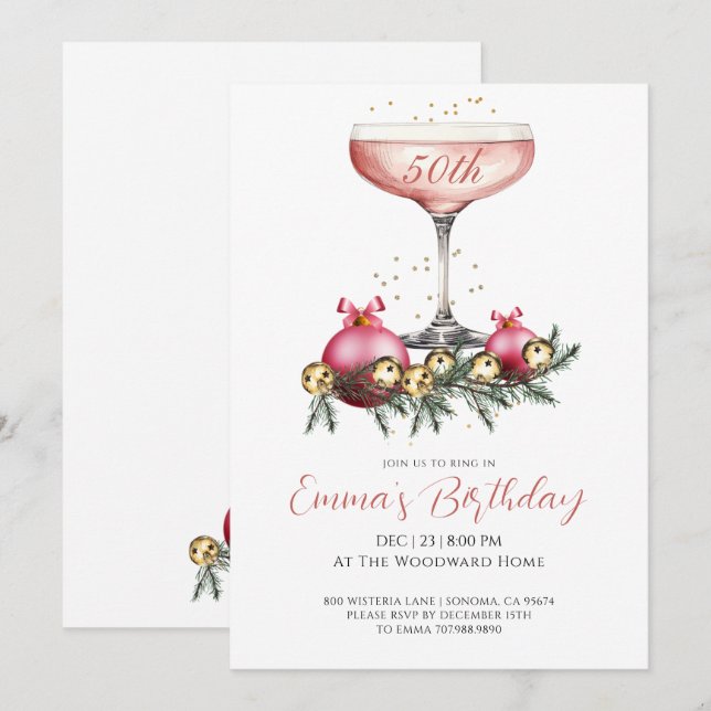 Invitation Fête élégante moderne de 50e anniversaire de Noël (Devant / Derrière)