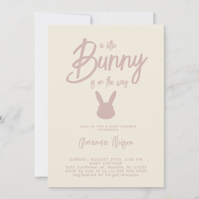 Invitation Fête élégante moderne de bébé lapin fille (Devant)