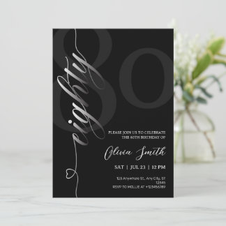 Invitation Fête élégante moderne noire pour 80e anniversaire
