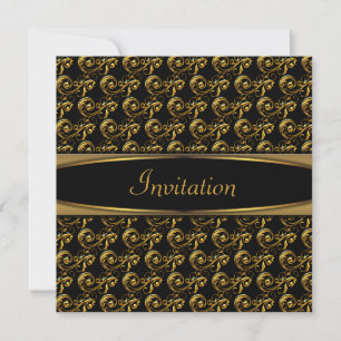 Invitation Fête élégante noir or tourbillon
