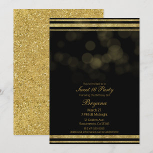 Invitation Fête élégante noire avec paillettes d'or pour Swee