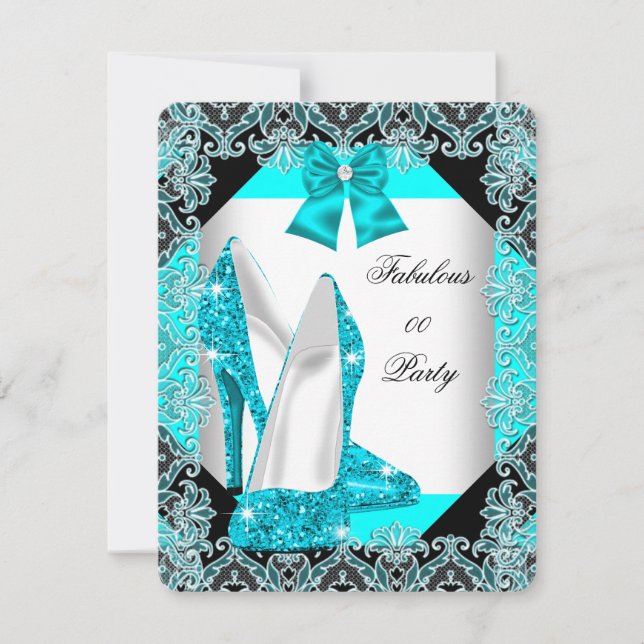 Invitation Fête élégante pailletée bleu sarcelle Stiletto Fab (Devant)