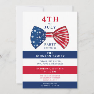 Invitation Fête élégante patriotique rouge blanc bleu 4 juill