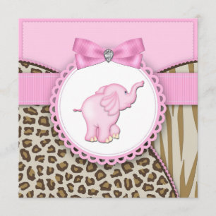 Invitation Fête élégante pour bébé fille éléphant rose