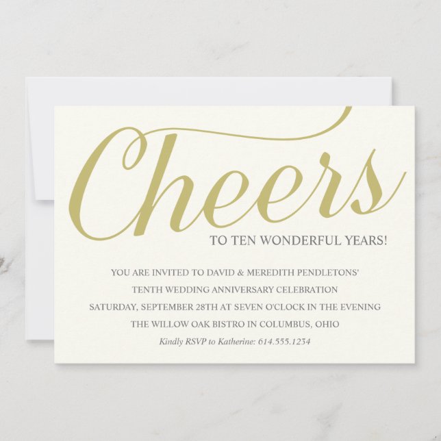 Invitation Fête élégante pour les 10 ans de mariage (Devant)