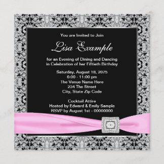 Invitation Fête élégante rose et noire pour les 50 ans d'une