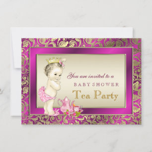 Invitation Fête élégante rose et or pour bébé fille Tea Party