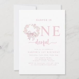 Invitation Fête élégante rose pour un 1er anniversaire