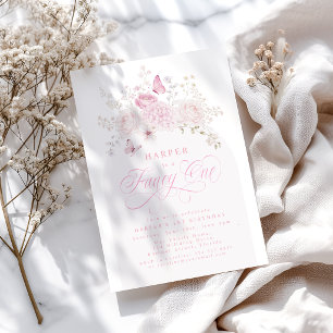 Invitation Fête élégante rose pour un 1er anniversaire