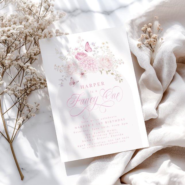 Invitation Fête élégante rose pour un 1er anniversaire (Créateur téléchargé)