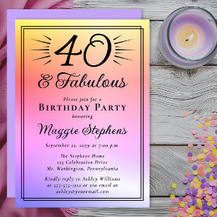 Invitation Fête élégante rose violet ombré pour 40 ans