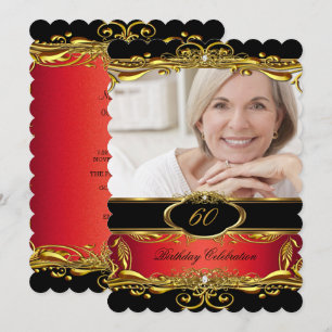 Invitation Fête élégante rouge noir or pour 60 ans
