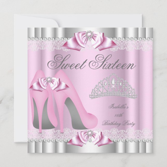 Invitation Fête élégante Sweet 16 seize ans dentelle rose (Devant)