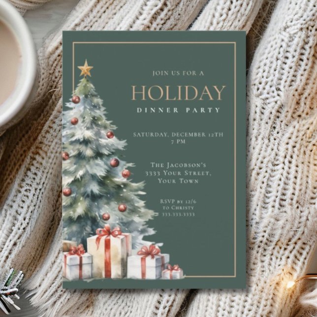 Invitation Fête élégante verte et dorée de Noël (Créateur téléchargé)