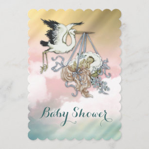 Invitation Fête élégante vintage bébé cigogne