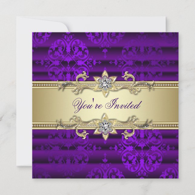 Invitation Fête élégante violette et or (Devant)