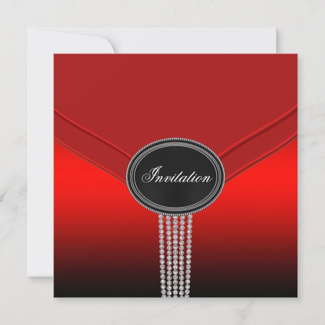 Invitation Fête en cravate noire diamant blanc rouge noir (Devant)