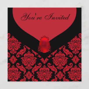Invitation Fête en Damassé Rouge Noir