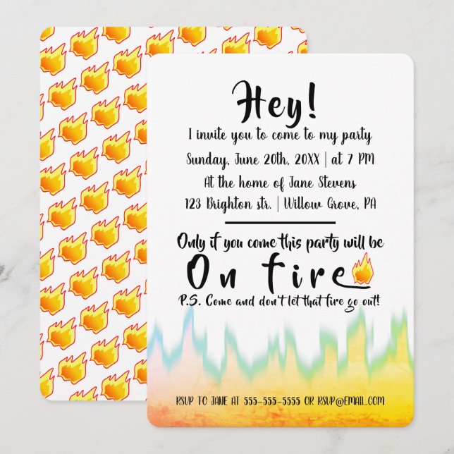 Invitation Fête En Feu (Devant / Derrière)
