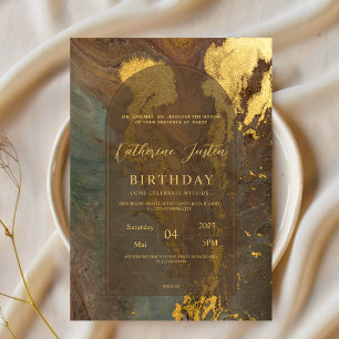 Invitation Fête en marbre élégante de luxe chic marron et or