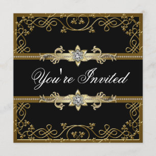 Invitation Fête en noir et or tenue de soirée