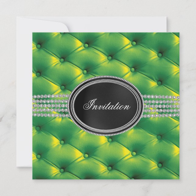 Invitation Fête en noir et vert citron diamant noir (Devant)