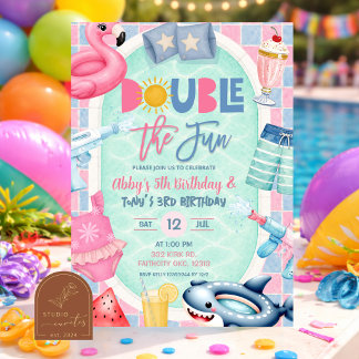 Invitation Fête en piscine pour garçon, plaisir double pour l