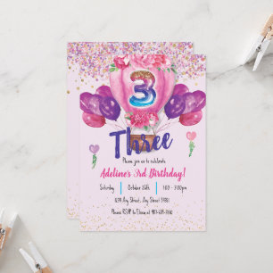 Invitation Fête en rose : Balloon Confetti 3e anniversaire