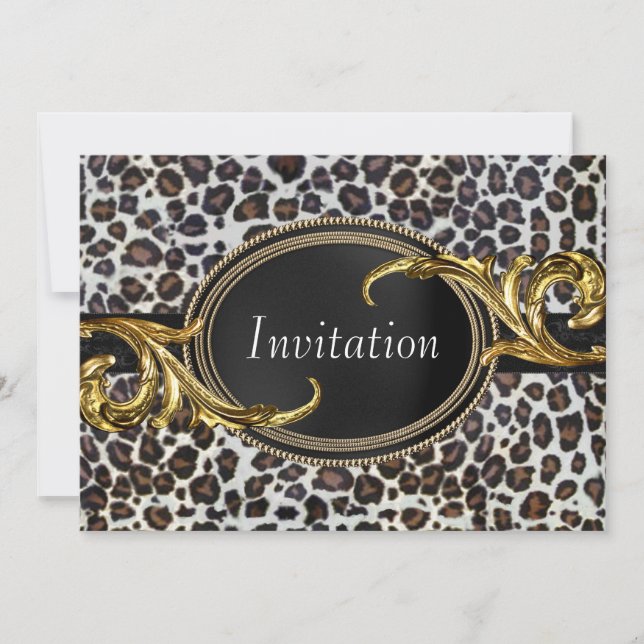 Invitation Fête en toutes occasions Black Gold Leopard (Devant)