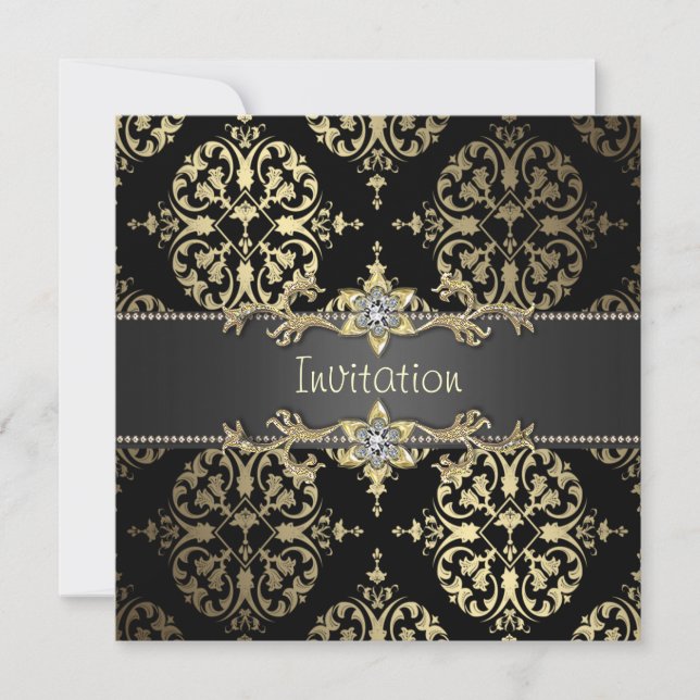 Invitation Fête en toutes occasions en damas noir et or (Devant)