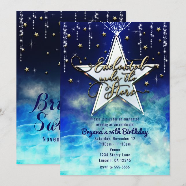 Invitation Fête Enchantée Céleste de 16 Ans Sous les Étoiles (Devant / Derrière)
