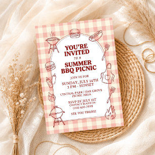 Invitation Fête estivale BBQ Gingham Cookout Jardin Rustique