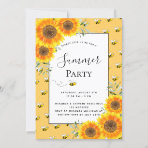 Invitation Fête estivale bumble abeilles tournesols jardin ba