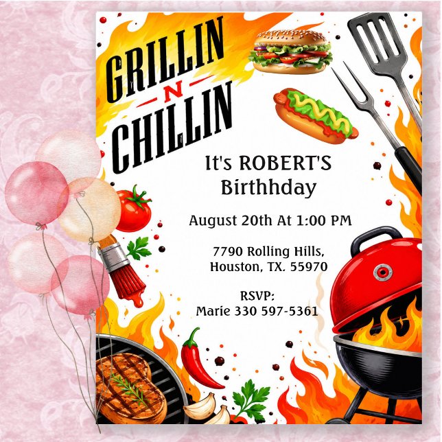 Invitation Fête estivale de barbecue Grillin N Chillin (Créateur téléchargé)