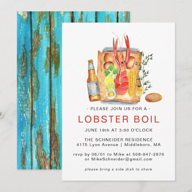 Invitation Fête estivale de homard bouilli | Cuisson de homar (Devant / Derrière)