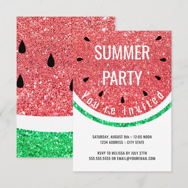 Invitation fête estivale de la pastèque fausse parties scinti (Devant / Derrière)