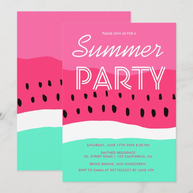 Invitation Fête estivale de pastèque rose pâle (Devant / Derrière)