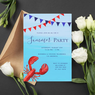 Invitation Fête estivale homard rouge plage bleu mer