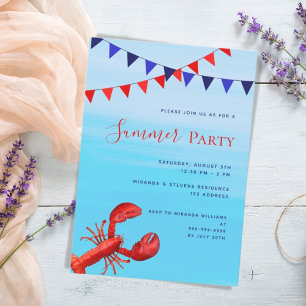 Invitation Fête estivale homard rouge plage bleu mer