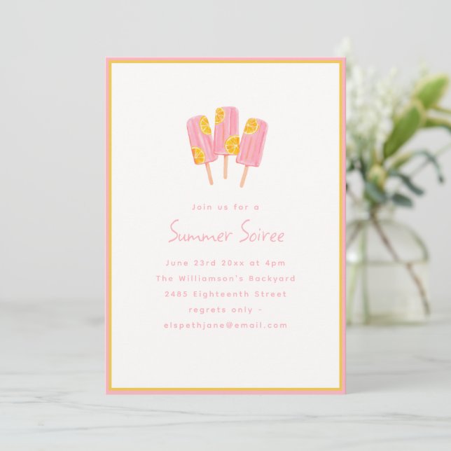Invitation Fête estivale Soirée Glace rose citron Mignonne (Debout devant)