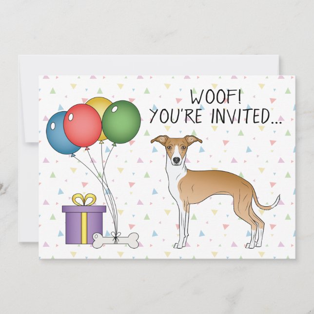 Invitation Fête Et Blanc Italien Greyhound Mignonne Chien Ann (Devant)
